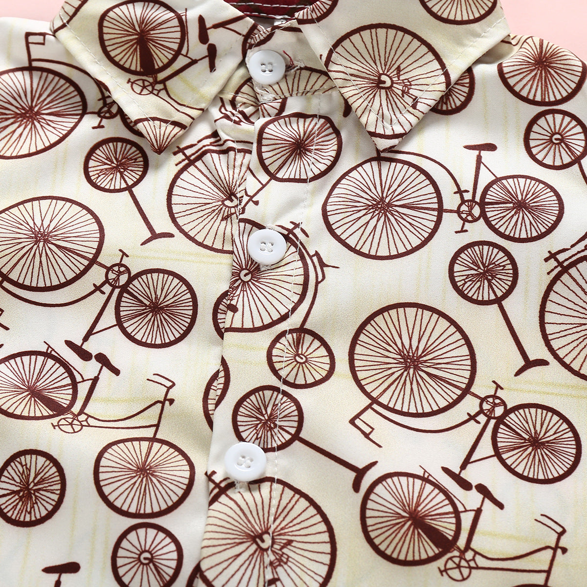 きちんと感でおでかけが決まる 男の子半袖シャツ＆ショートパンツスーツ 自転車総柄 コットン 90~130cm