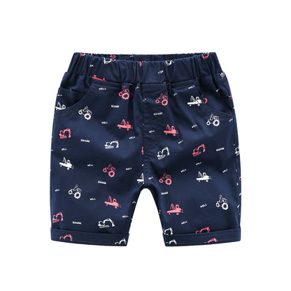 さらっと動きやすい 男の子五分丈ハーフパンツ はたらく車カートゥーン柄 コットン95% 100〜140cm