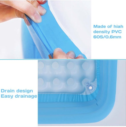 排水バルブ付き 厚手PVC 空気入れ式 長方形ビニールプール 150 x 110 x 50cm 家庭用キッズ＆ファミリープール