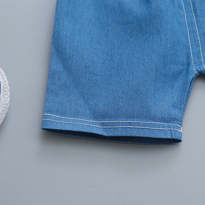 爽やかにきちんと見えが叶う 男の子半袖トップス＆ショートパンツ上下セット 恐竜プリント スタンドカラー コットン 80~110cm