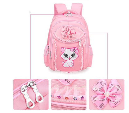 小学生女の子向け 猫デザイン通学リュック 6〜12歳対応 2サイズ・ポリエステル