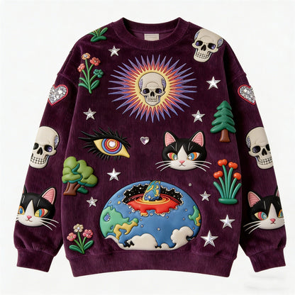 個性派デザインが映える 立体モチーフ クルーネックトレーナー XS〜XL