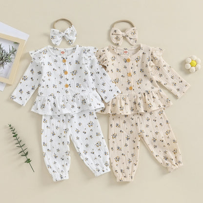 ふんわり肌ざわりでおうち時間が心地いい 女の子長袖ルームウェアセット ブラウス＆ロングパンツ ダブルレイヤーコットン 70~110cm