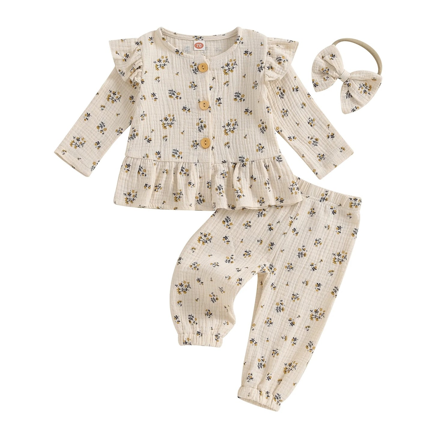 ふんわり肌ざわりでおうち時間が心地いい 女の子長袖ルームウェアセット ブラウス＆ロングパンツ ダブルレイヤーコットン 70~110cm