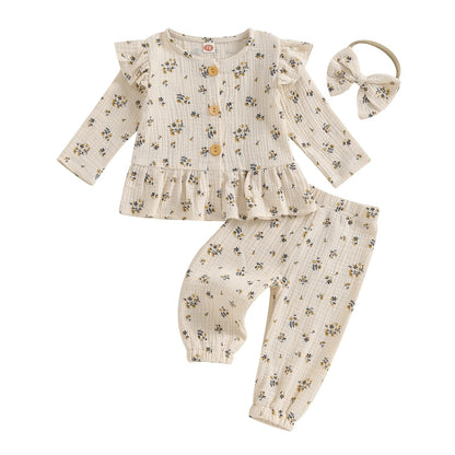 ふんわり肌ざわりでおうち時間が心地いい 女の子長袖ルームウェアセット ブラウス＆ロングパンツ ダブルレイヤーコットン 70~110cm