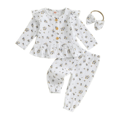 ふんわり肌ざわりでおうち時間が心地いい 女の子長袖ルームウェアセット ブラウス＆ロングパンツ ダブルレイヤーコットン 70~110cm