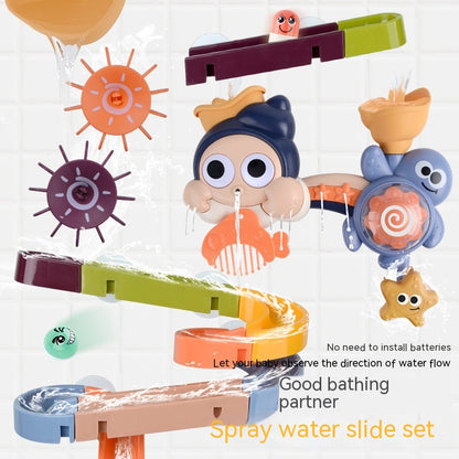 バスタブの縁に取り付けられたカラフルなターンテーブル付きお風呂用ウォータートラックおもちゃ
