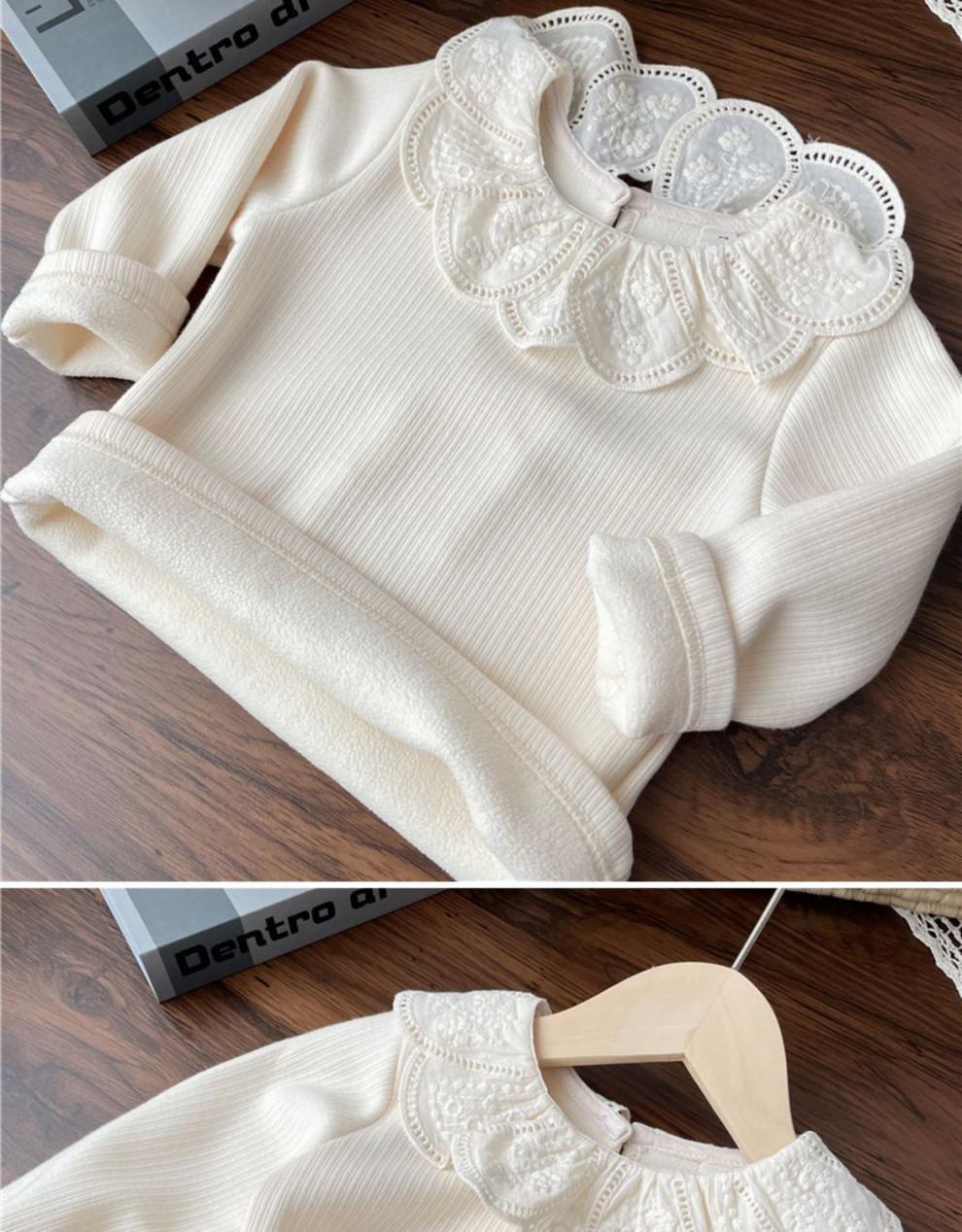 ベージュレース襟コットン裏起毛トップス | Beige Lace Collar Cotton Fleece-Lined Baby Top Lumisei Prime