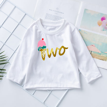 ふわふわチュールでプリンセス気分が高まる 女の子長袖トップス＆チュールスカート4点セット アイスモチーフプリント ナイロン混 80cm