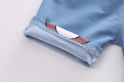 涼しく動けておでかけが楽しくなる 男の子半袖シャツ＆ショートパンツ上下セット 動物カートゥーンプリント コットン 80〜110cm