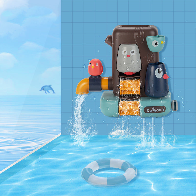 ツリーハウス水車おもちゃ 水遊びシーン 使用イメージ 浴室おもちゃ
