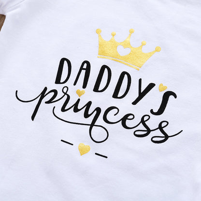 特別感のあるきらめきリボンで可愛く決まる 女の子ベビーロンパース＆ブルマ＆ヘアバンド3点セット 王冠ロゴプリント コットン混 70〜100cm