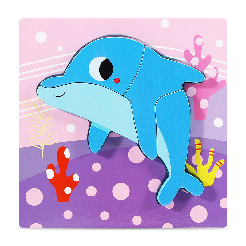 イルカデザインの木製立体パネルパズル

