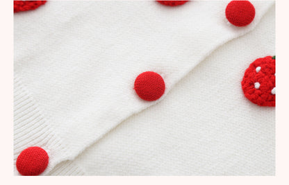 ふわっと上品に可愛く決まる 女の子ニットスカートセット フルーツ＆フラワーモチーフ ミンクヘア混 ロングスリーブ 80~120cm