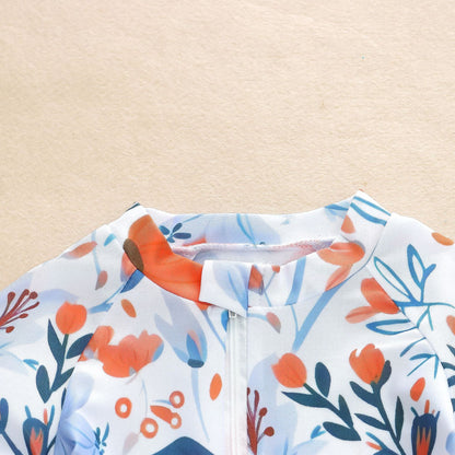 ベビー花柄フルプリント フロントジップ ワンピース水着ロンパース｜ユニセックス 0・1・2歳 70・80・90・100・110cm