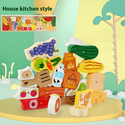 食べ物テーマのストリップパズル完成例イメージ（野菜やフルーツの立体ピース）
