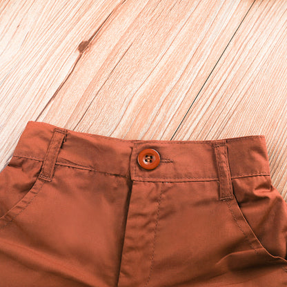 おでかけが爽やかに決まる 男の子半袖襟付きシャツ＆ショートパンツ上下セット サファリ動物アニマル総柄 コットン 80~120cm