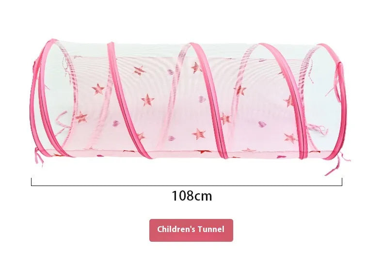 キッズ用トンネル ピンク メッシュ素材 星柄デザイン 長さ108cm サイズ寸法イメージ 図解（白背景・テキスト入り）
