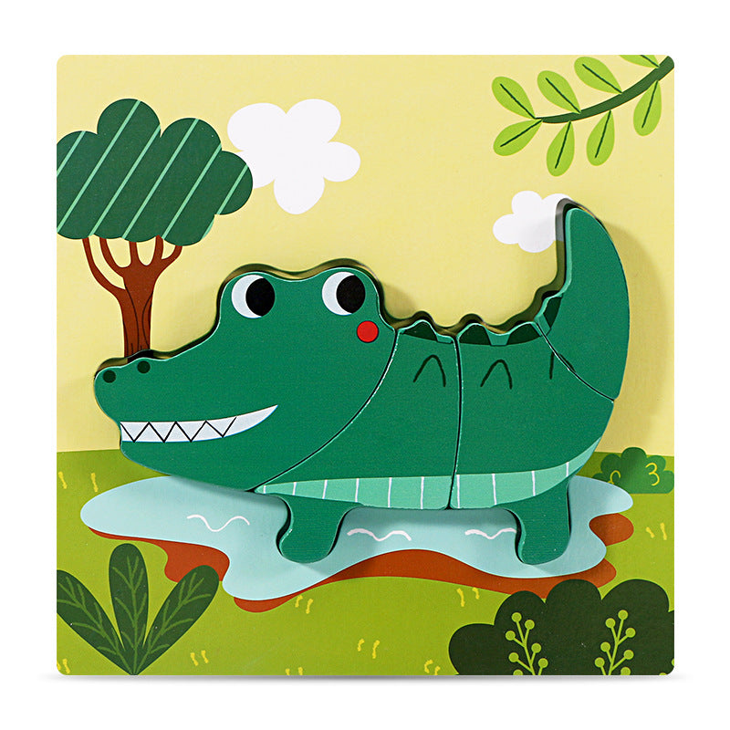 ワニデザインの木製立体パネルパズル
