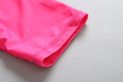 ベビー女の子 フラミンゴ柄 スイムロンパース ラッシュガード一体型 前開きジップ サンハット付き ライトピンク