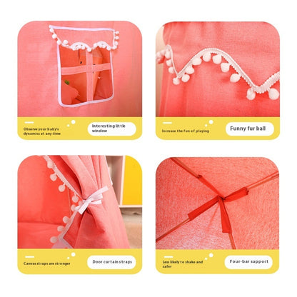 ユルト型キッズテント ピンクポンポンフリンジの室内設置イメージ
