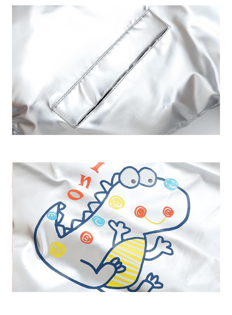 あったか恐竜モチーフで冬のおでかけが楽しくなる 男の子フード付き中綿ジャケット カートゥーン恐竜プリント 厚手 ポリエステル中綿 90~130cm