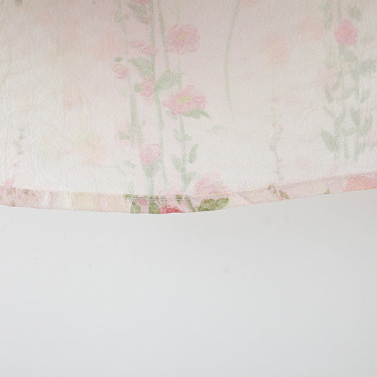 やさしい花柄でふんわり可憐に映える 女の子チャイナ風ワンピース フライングスリーブ 立ち襟リボン コットン ピンク 80~120cm