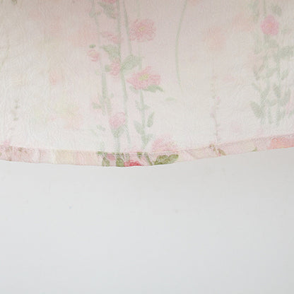 やさしい花柄でふんわり可憐に映える 女の子チャイナ風ワンピース フライングスリーブ 立ち襟リボン コットン ピンク 80~120cm