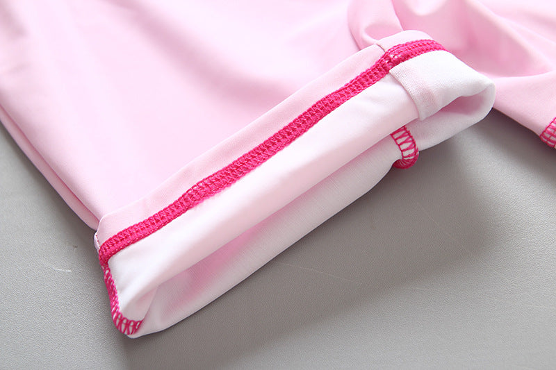 ベビー女の子 フラミンゴ柄 スイムロンパース ラッシュガード一体型 前開きジップ サンハット付き ライトピンク