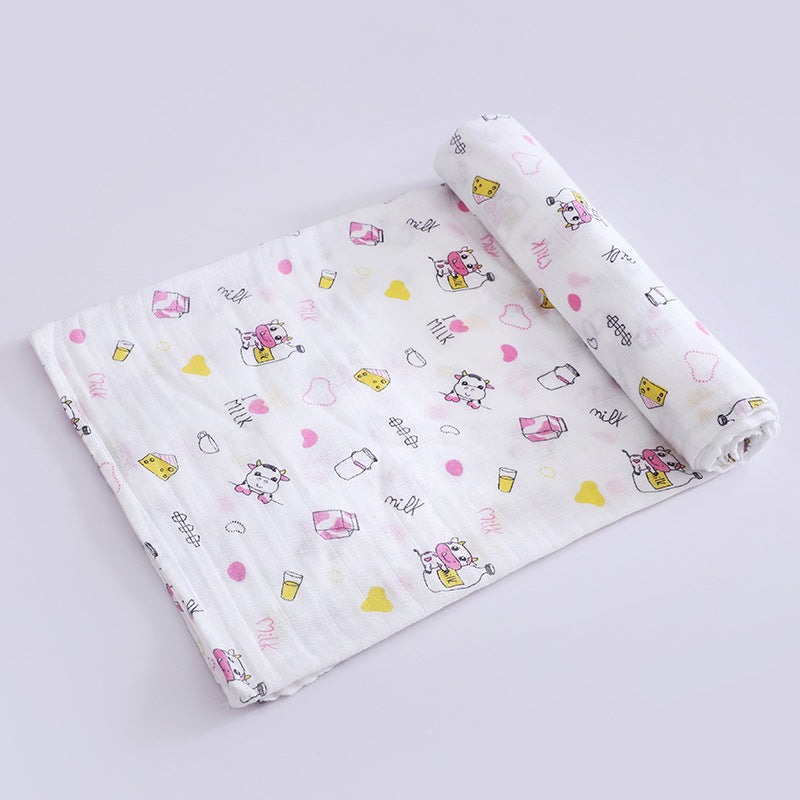 二重ガーゼ バンブーコットンおくるみ 柄：ベビーボトル（竹繊維ガーゼおくるみ）
