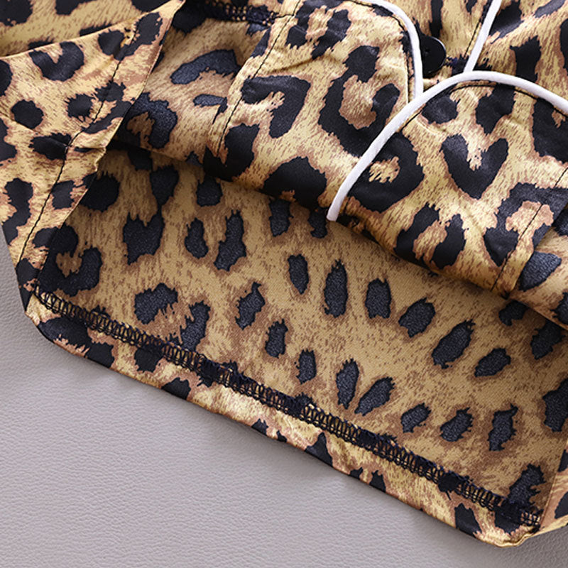 さらっとおうち時間がきまる 子ども半袖パジャマ上下セット レオパード柄 前開きボタン アセテート繊維 80~120cm