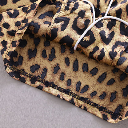 さらっとおうち時間がきまる 子ども半袖パジャマ上下セット レオパード柄 前開きボタン アセテート繊維 80~120cm