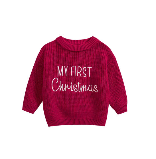レッドカラーのクリスマスベビーセーター
