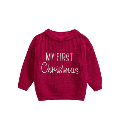 レッドカラーのクリスマスベビーセーター
