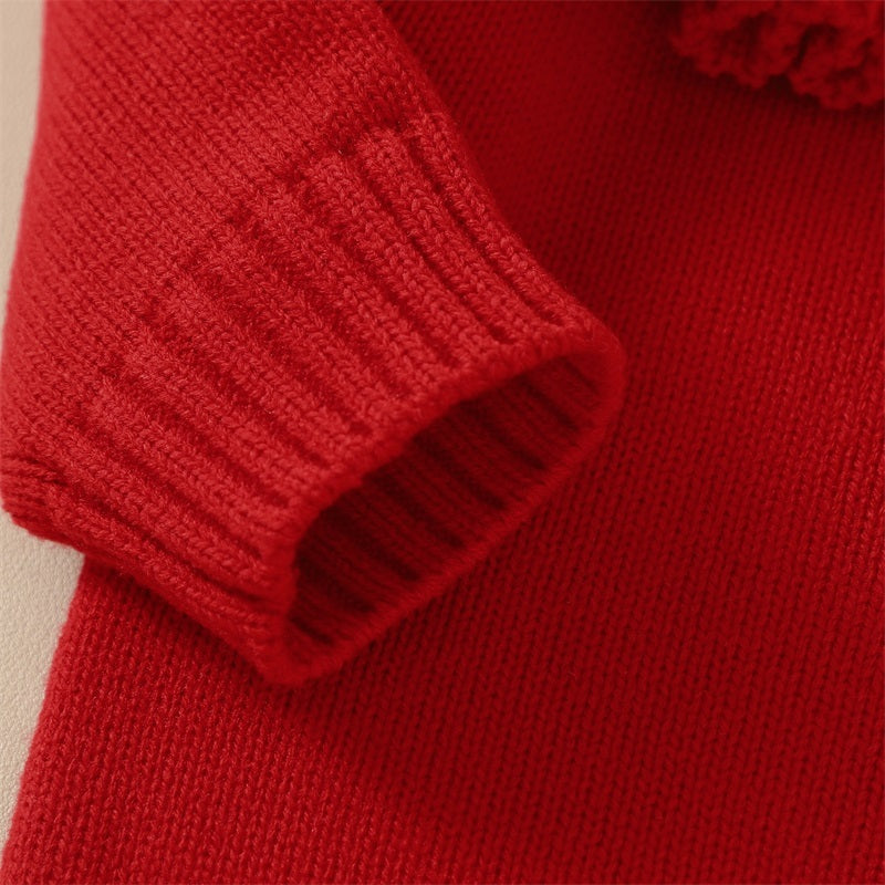 女の子ベビー長袖ニットプルオーバー 赤色 丸襟 柔らかい秋冬アクリル素材 | Baby Girls Knit Pullover Sweater Red Lumisei Prime