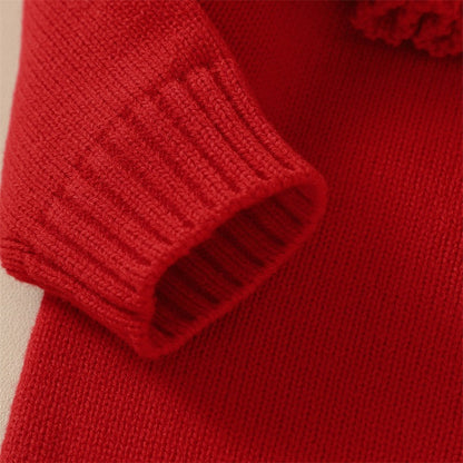 女の子ベビー長袖ニットプルオーバー 赤色 丸襟 柔らかい秋冬アクリル素材 | Baby Girls Knit Pullover Sweater Red Lumisei Prime
