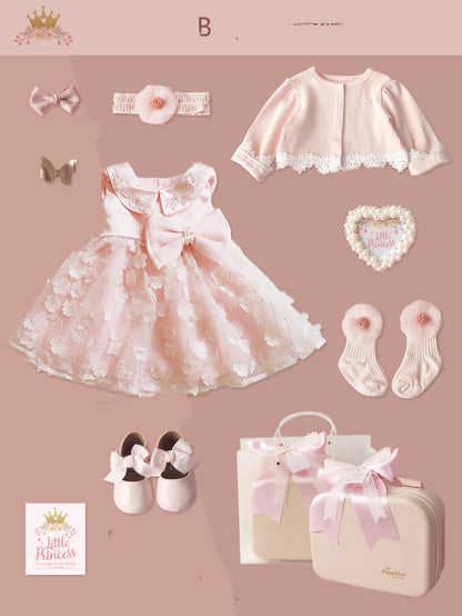 レースドレスギフトボックスセット シャンパンピンクプリンセスベビードレス＆シューズ付き | Baby Princess Lace Dress Gift Box Set Lumisei Prime