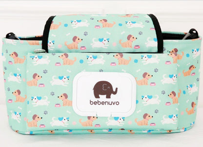 ドッグ柄のベビーカー用吊り下げオーガナイザー全体（ベビーカーオーガナイザー）
