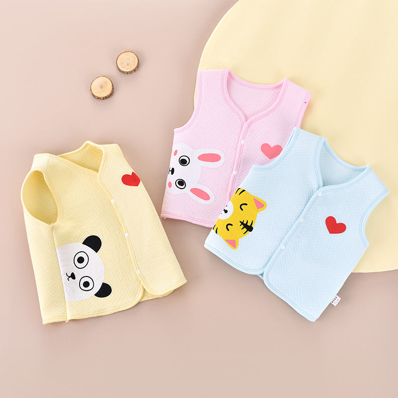 ピンクイエローブルーの男女兼用ベビーコットンベスト3色セット
