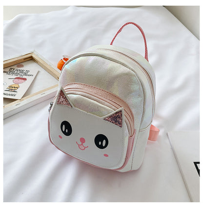 幼児用PUレザーミニリュック 猫フェイスデザイン 19×10×21cm ファスナー開閉 撥水仕様 ポリエステル裏地 全11色バリエーション