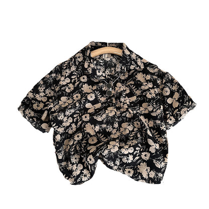 さらっと羽織れておしゃれに決まる 男の子キッズ半袖シャツ カモフラ柄 ブラック ポリエステル 90~140cm