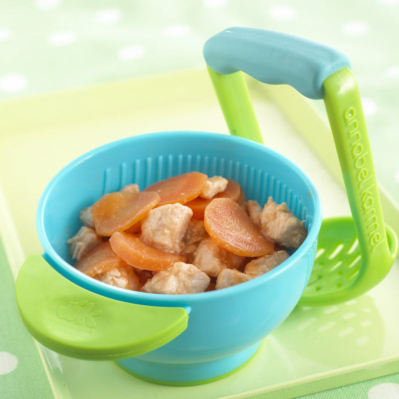 離乳食期から安心・快適 手作りベビーフードがなめらかに仕上がる ベビー用すりつぶしボウル＆マッシャー BPAフリー 直径約11cm グリーン
