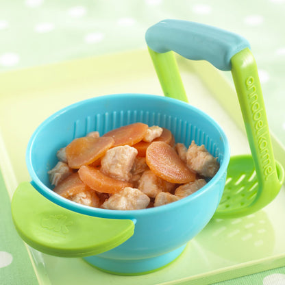 離乳食期から安心・快適 手作りベビーフードがなめらかに仕上がる ベビー用すりつぶしボウル＆マッシャー BPAフリー 直径約11cm グリーン
