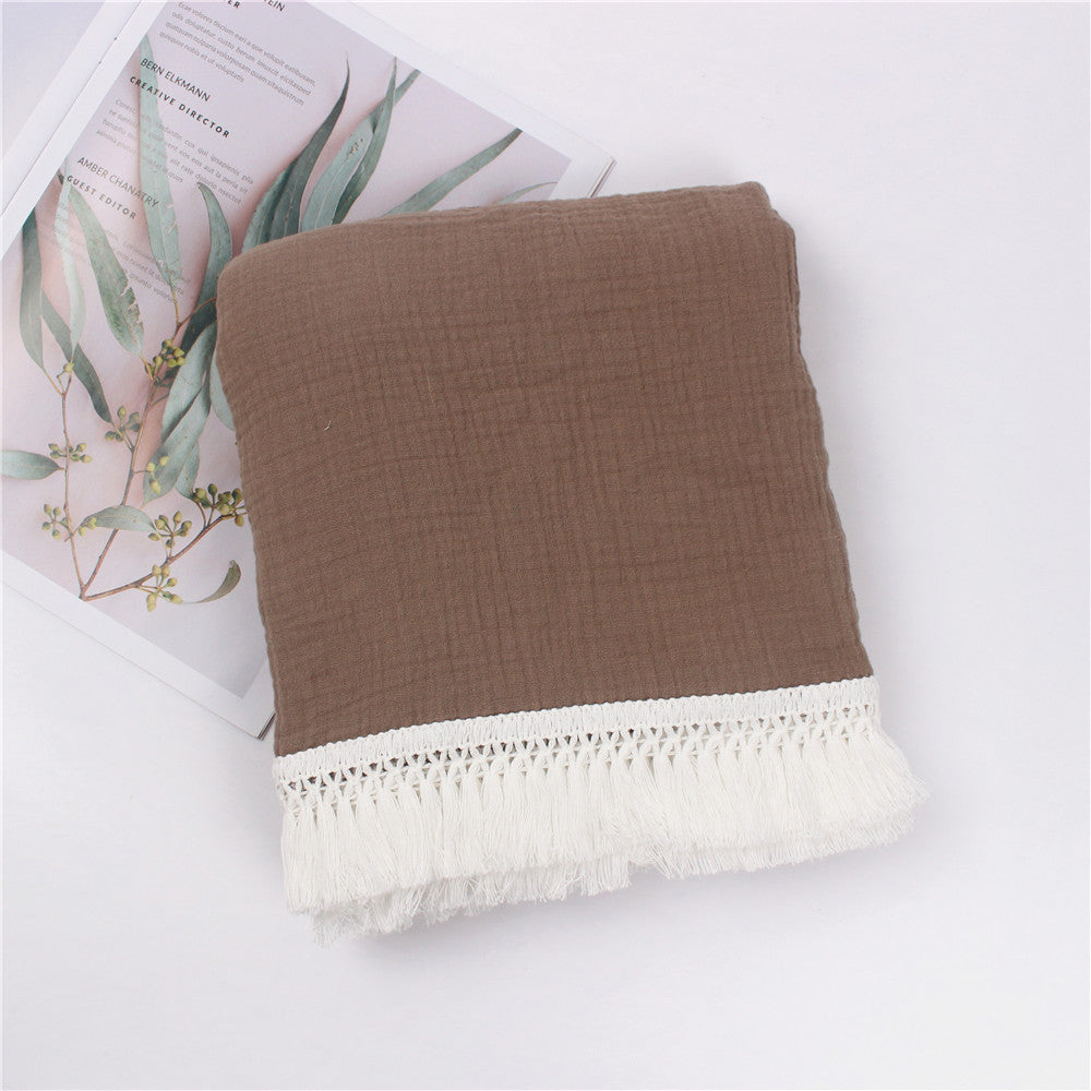 コットンガーゼ タッセルブランケット ダークカーキ（ベビーガーゼブランケット）
