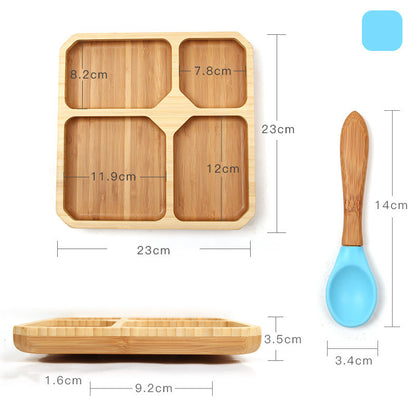 天然竹の4仕切りディナープレート 盛り分けしやすい離乳食プレート（仕切りトレーニング食器）
