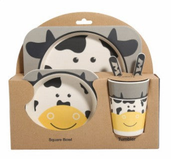 キャトル柄 竹製ベビー食器5点セット プレート・ボウル（子ども食器）
