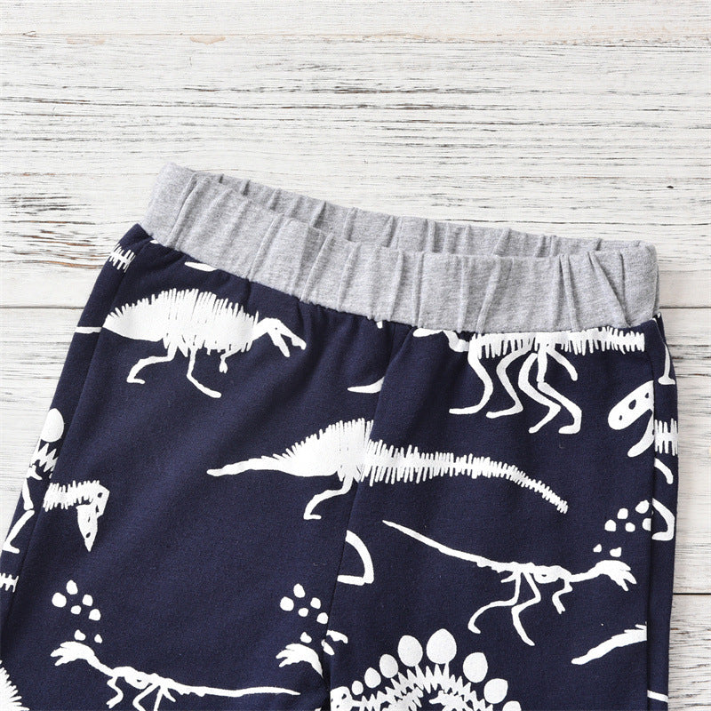 元気に動ける夏のデイリーが一枚で決まる 子ども半袖Tシャツ上下セット 恐竜骨プリント コットン95% 80~120cm