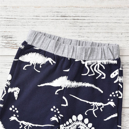 元気に動ける夏のデイリーが一枚で決まる 子ども半袖Tシャツ上下セット 恐竜骨プリント コットン95% 80~120cm