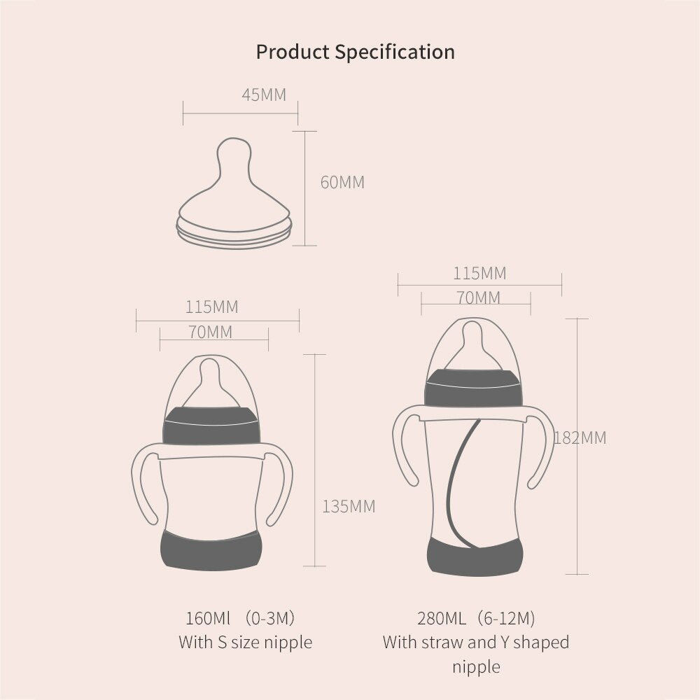ピンクカラーのベビー哺乳瓶 280mlサイズ
