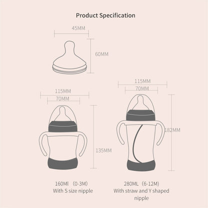 ピンクカラーのベビー哺乳瓶 280mlサイズ
